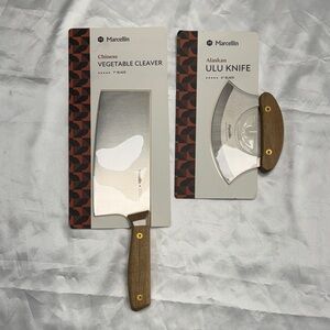 Marcellin Cleaver and  Ulu Knife Set - Silver and Brown